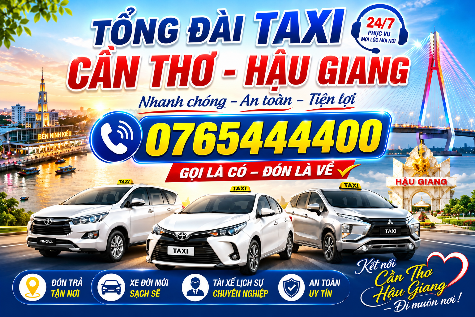Tổng đài Taxi Hậu Giang giá rẻ 0765444400 đón tận nơi